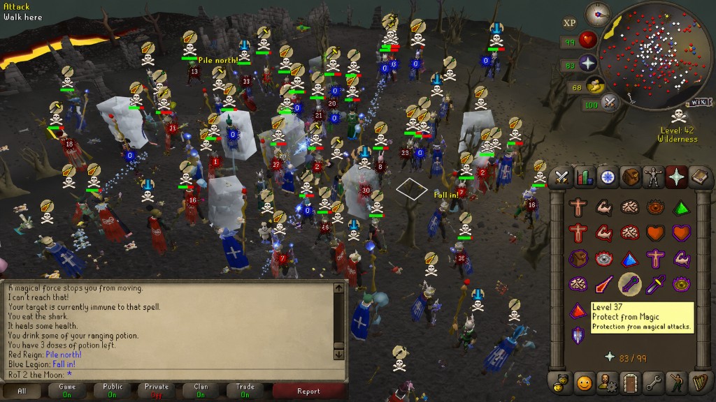 A mass of skulled agents fighting in the Wilderness